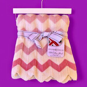 SilverCloud Pink & White Baby Blanket Cotton Knit Pram Moses Shawl 27x35 NEW